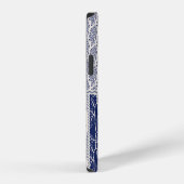 Indigo Blue Beige Floral Patchwork iPhone Hülle (Rechte Seite)