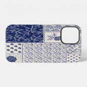 Indigo Blue Beige Floral Patchwork iPhone Hülle (Rückseite (Horizontal))