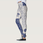 Indigo Blue Beige Floral Patchwork Leggings (Links)