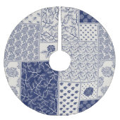Indigo Blue Beige Floral Patchwork Polyester Weihnachtsbaumdecke (Vorderseite)