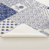 Indigo Blue Beige Floral Patchwork Sherpadecke (3/4)