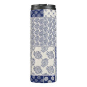 Indigo Blue Beige Floral Patchwork Thermosbecher (Rückseite)