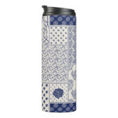 Indigo Blue Beige Floral Patchwork Thermosbecher (Nach rechts gedreht)