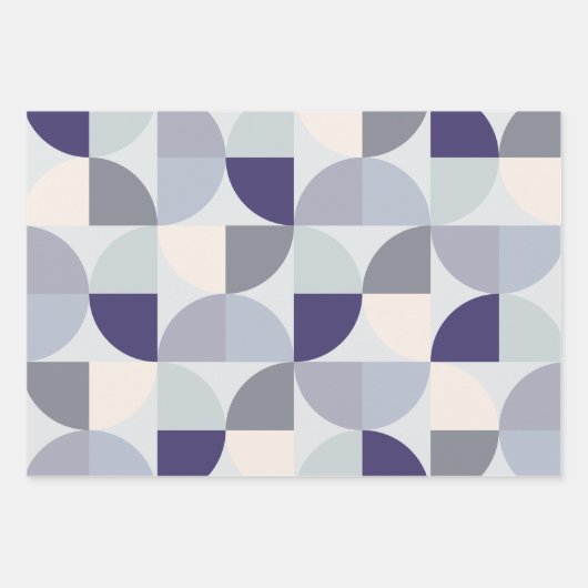 Indigo Blue Beige Gray Mitte Jahrhundert Modernste Geschenkpapier Set (Vorderseite 3)