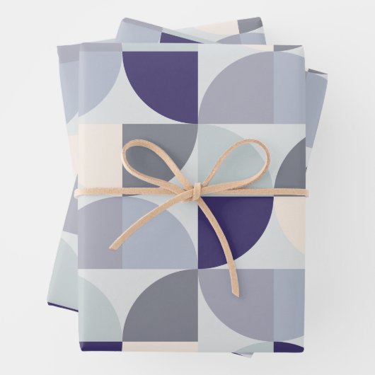 Indigo Blue Beige Gray Mitte Jahrhundert Modernste Geschenkpapier Set (Beispiel)