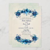 Indigo Blue & Beige Watercolor Blume Hochzeit Einladung (Vorne/Hinten)