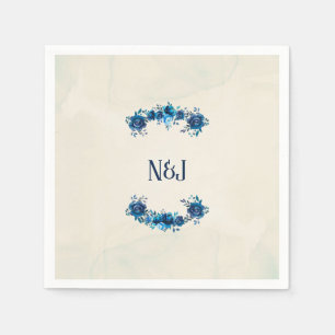 Indigo Blue & Beige Watercolor Vintage Blume Serviette