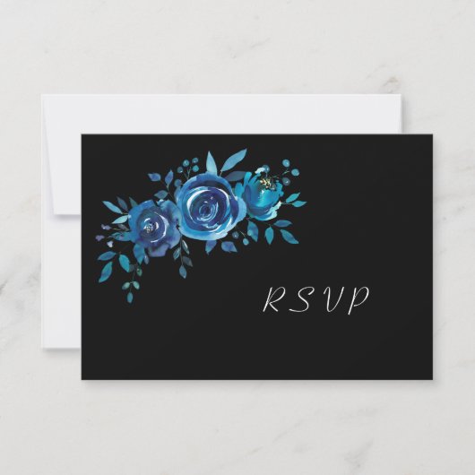 Indigo Blue + Black Floral Buffet Hochzeit RSVP Karte (Vorderseite)