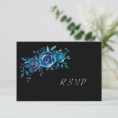 Indigo Blue + Black Floral Buffet Hochzeit RSVP Karte (Stehend Vorderseite)