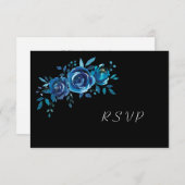Indigo Blue + Black Floral Buffet Hochzeit RSVP Karte (Vorne/Hinten)