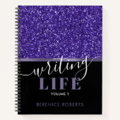 Indigo Blue Black Glitzer Personalisiert Writer Notizblock (Vorderseite)