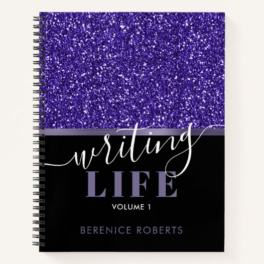 Indigo Blue Black Glitzer Personalisiert Writer Notizblock (Vorderseite)