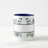 Indigo Blue Blätter Border Monogram Tasse (Zentrum)