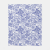 Indigo Blue Boho Chic Paisley Muster auf Weiß Fleecedecke (Vorderseite)