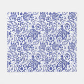 Indigo Blue Boho Chic Paisley Muster auf Weiß Fleecedecke (Vorderseite (Horizontal))