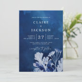 Indigo Blue Botanical Wedding Einladung (Stehend Vorderseite)