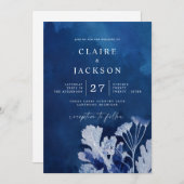 Indigo Blue Botanical Wedding Einladung (Vorne/Hinten)