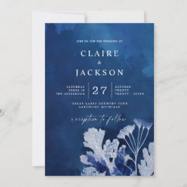 Indigo Blue Botanical Wedding Einladung