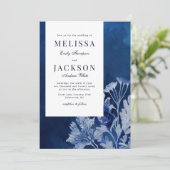 Indigo Blue Botanical Wedding Einladung (Stehend Vorderseite)