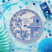 Indigo Blue Chinoiserie Vintages Blumenwasser Pappteller (Party)