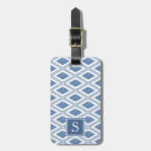 Indigo Blue Diamond Muster Monogram Gepäckanhänger (Vorderseite vertikal)