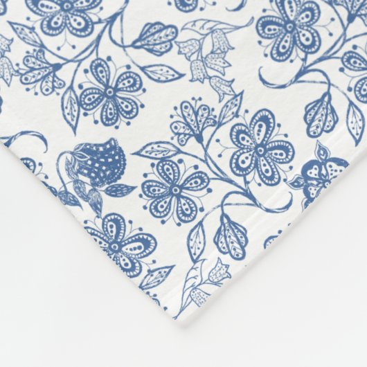 Indigo Blue Ethnic Floral Print Fleece Blanket (Ecke)