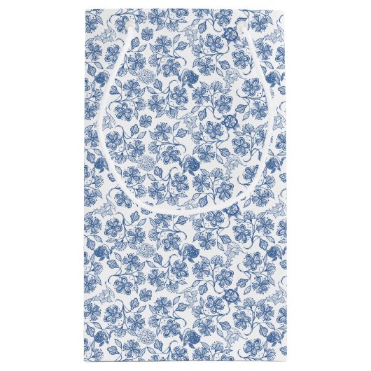 Indigo Blue Ethnic Floral Print Small Gift Bag Kleine Geschenktüte (Rückseite)