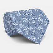 Indigo Blue Ethnic Floral Print Unisex Necktie Krawatte (Gerollt)
