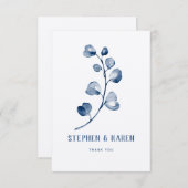 Indigo Blue Eucalyptus Elegant Wedding Vielen Dank Dankeskarte (Vorne/Hinten)