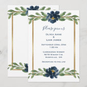 Indigo Blue Floral Elegante Hochzeit Einladung (Vorne/Hinten)