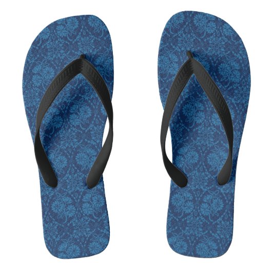 Indigo Blue Floral Imitate Spitzen Muster Badesandalen (Fußbett)