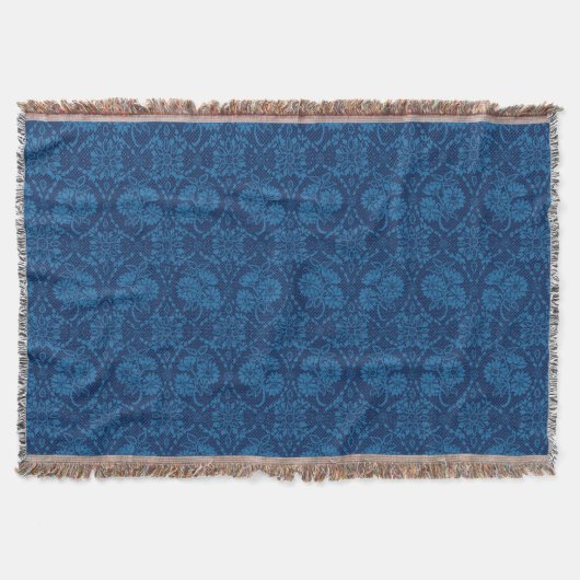 Indigo Blue Floral Imitate Spitzen Muster Decke (Vorderseite)