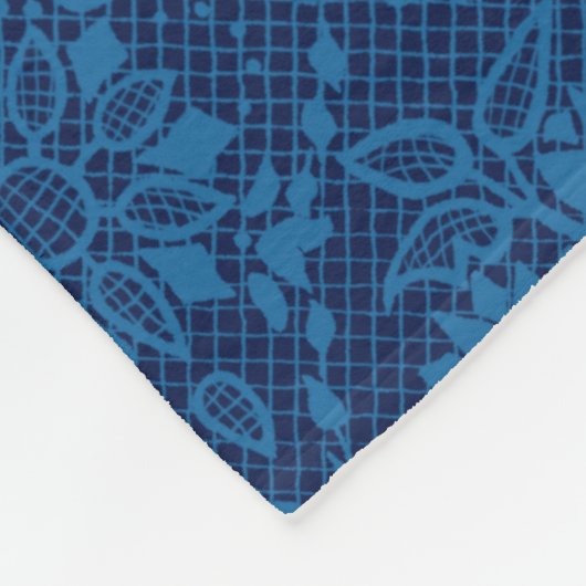 Indigo Blue Floral Imitate Spitzen Muster Fleecedecke (Ecke)