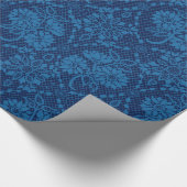 Indigo Blue Floral Imitate Spitzen Muster Geschenkpapier (Ecke)