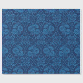Indigo Blue Floral Imitate Spitzen Muster Geschenkpapier (Flach)