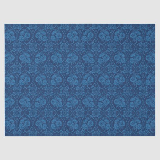 Indigo Blue Floral Imitate Spitzen Muster Seidenpapier (Vorderseite)