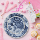 Indigo Blue Floral Toile Nr. 3 Pappteller (Party)