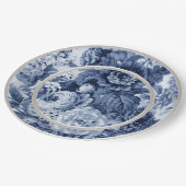 Indigo Blue Floral Toile Nr. 3 Pappteller (Schrägansicht)