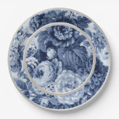 Indigo Blue Floral Toile Nr. 3 Pappteller (Vorderseite)