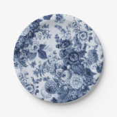 Indigo Blue Floral Toile Nr. 3 Pappteller (Vorderseite)