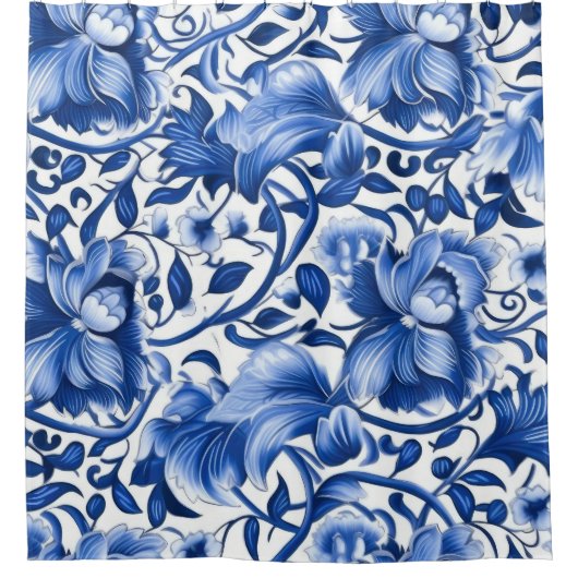 Indigo Blue Flowers Duschvorhang (Vorderseite)