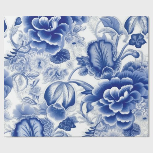 Indigo Blue Flowers Geschenkpapier (Flach)