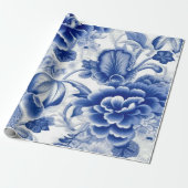 Indigo Blue Flowers Geschenkpapier (Ungerollt)