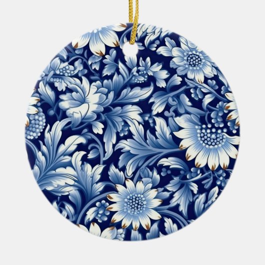 Indigo Blue Flowers Keramik Ornament (Vorne)