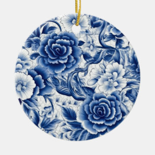 Indigo Blue Flowers Keramik Ornament