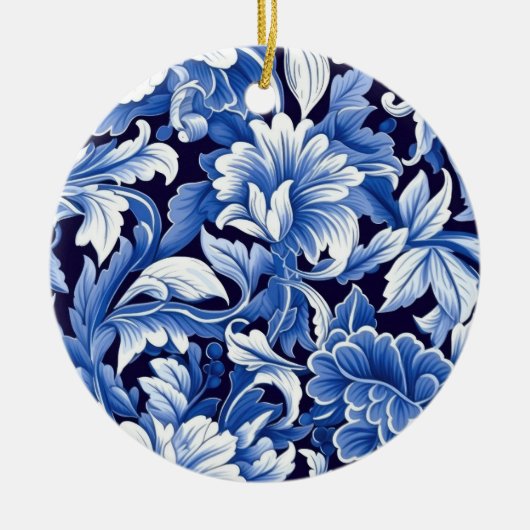Indigo Blue Flowers Keramik Ornament (Vorne)