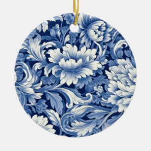Indigo Blue Flowers Keramik Ornament