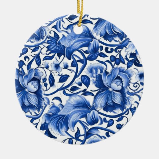 Indigo Blue Flowers Keramik Ornament (Vorne)