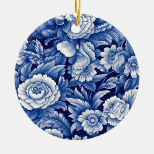Indigo Blue Flowers Keramik Ornament