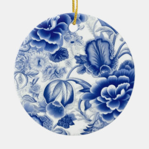 Indigo Blue Flowers Keramik Ornament